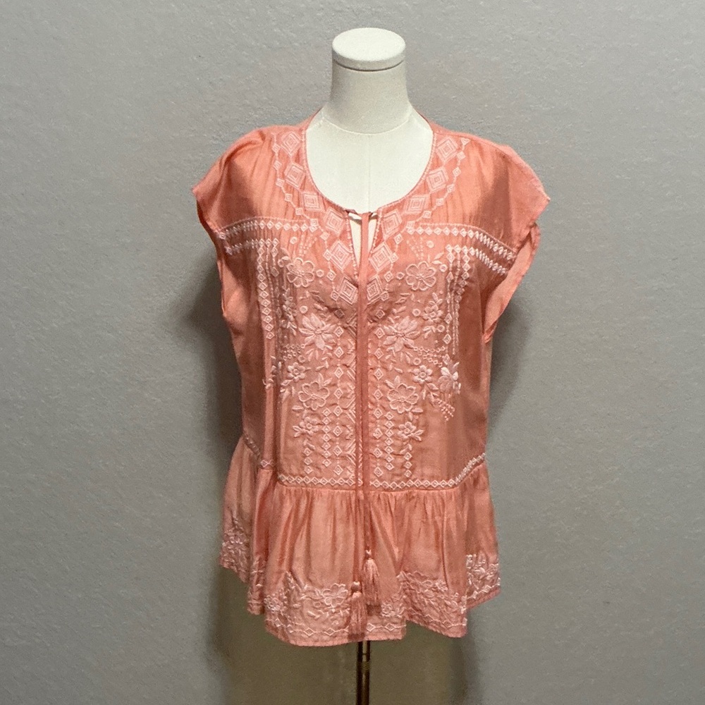 Savanna Jane Coral Embroidered Peasant Tunic